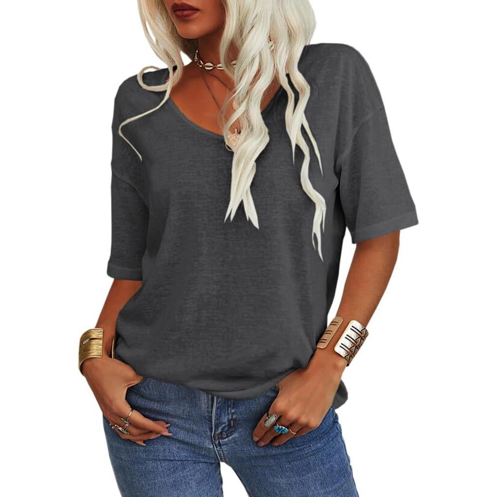 đ„Dernier jour 49 % DE RĂDUCTIONđ„T-shirt Ă col en V uni pour femme - 12 COULEURS