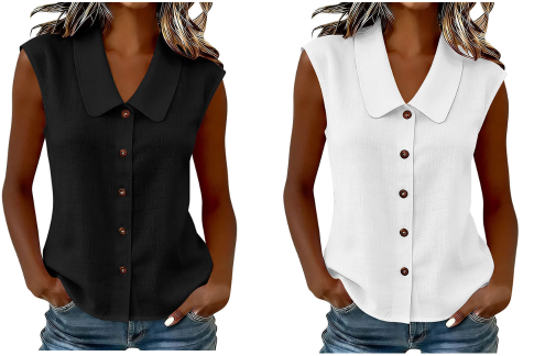 Chemise boutonnée à col V pour femme ; confortable et respirante ✨