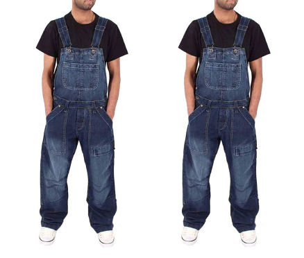 Salopette en jean classique pour homme à jambes larges 🛠️ Multiples poches pratiques 🔥 - Coupe décontractée (56 %), résistante et durable