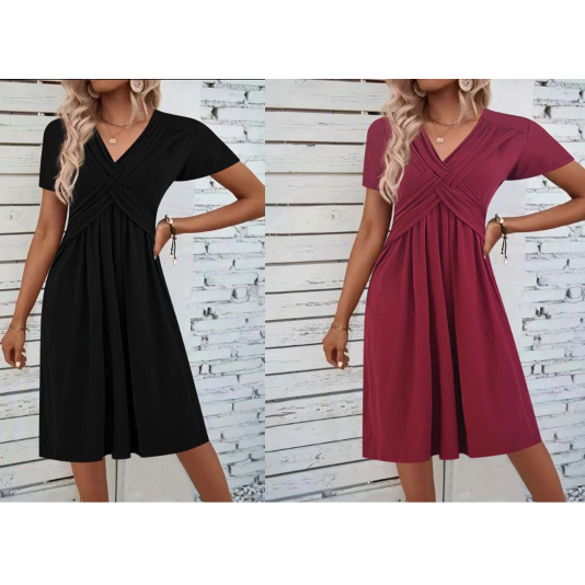 Robe plissée croisée à col en V pour femme