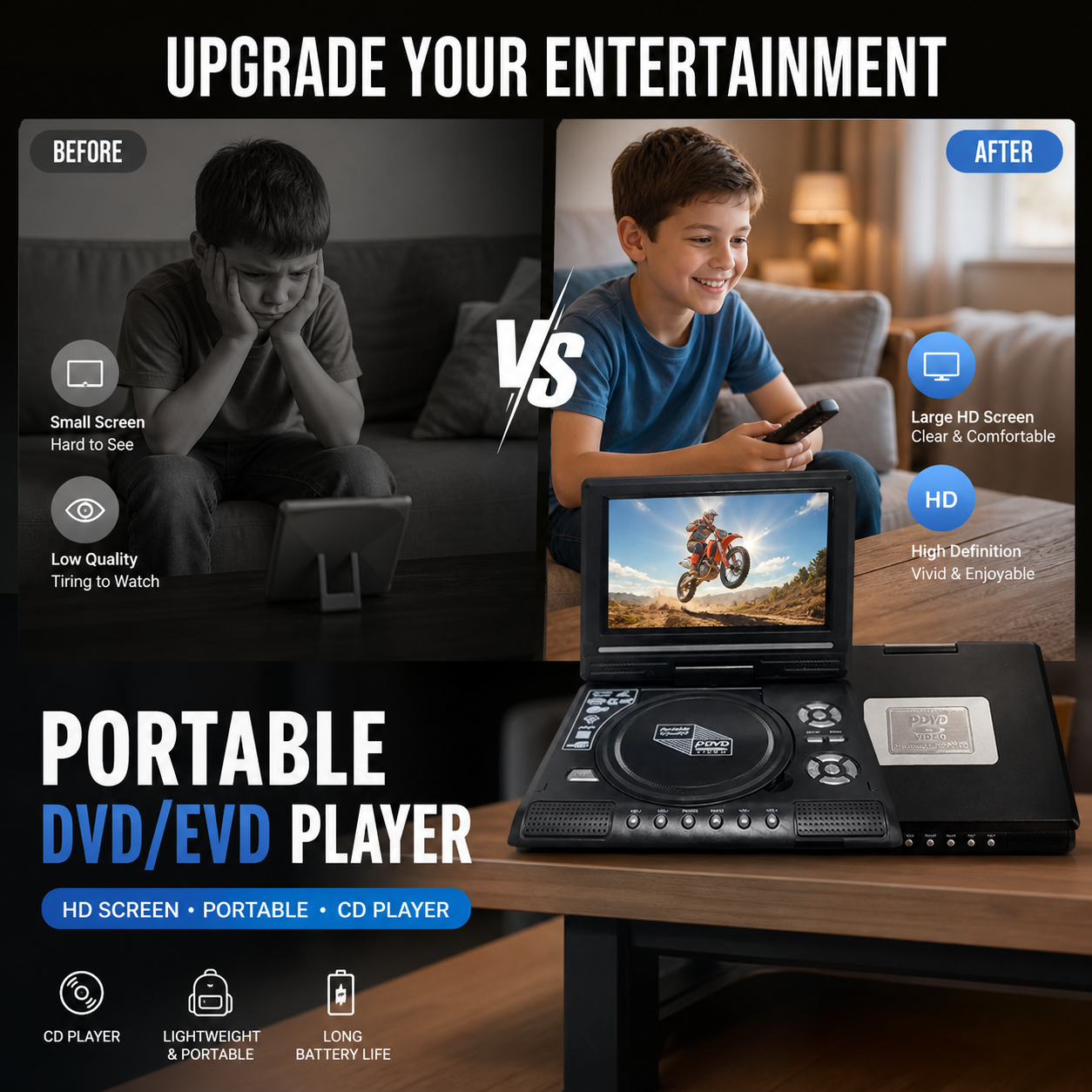🔄🚙 Lecteur DVD rotatif – Écran 180°, fixation siège auto incluse, compatible tous formats de fichiers, parfait pour caler une playlist de dessins animés pendant les vacances ou les trajets domicile-travail 🎬🏖️