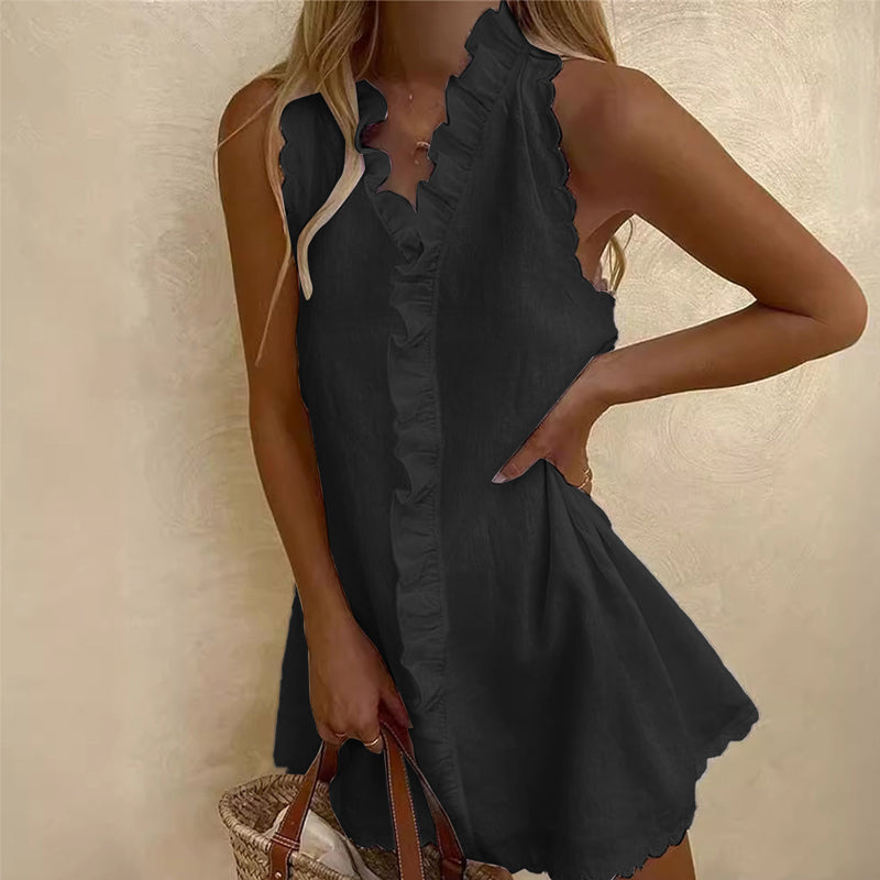 đ 50% DE RĂDUCTION đž Robe courte boutonnĂ©e avec bords Ă volants pour femme â Fluide, lĂ©gĂšre & romantique â Parfaite pour lâĂ©tĂ©, les brunchs ou les journĂ©es dĂ©contractĂ©es â style effortless âš