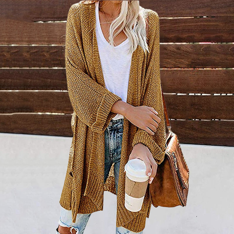 🌸40 % de réduction🌸Long Cardigan Tricoté de Couleur Unie pour Femme✨Achetez-en 2 Livraison gratuite✨