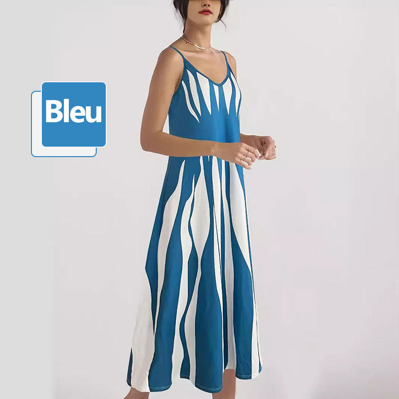 👗Robe Imprimée à Col en V et à Bretelles Spaghetti pour Femmes