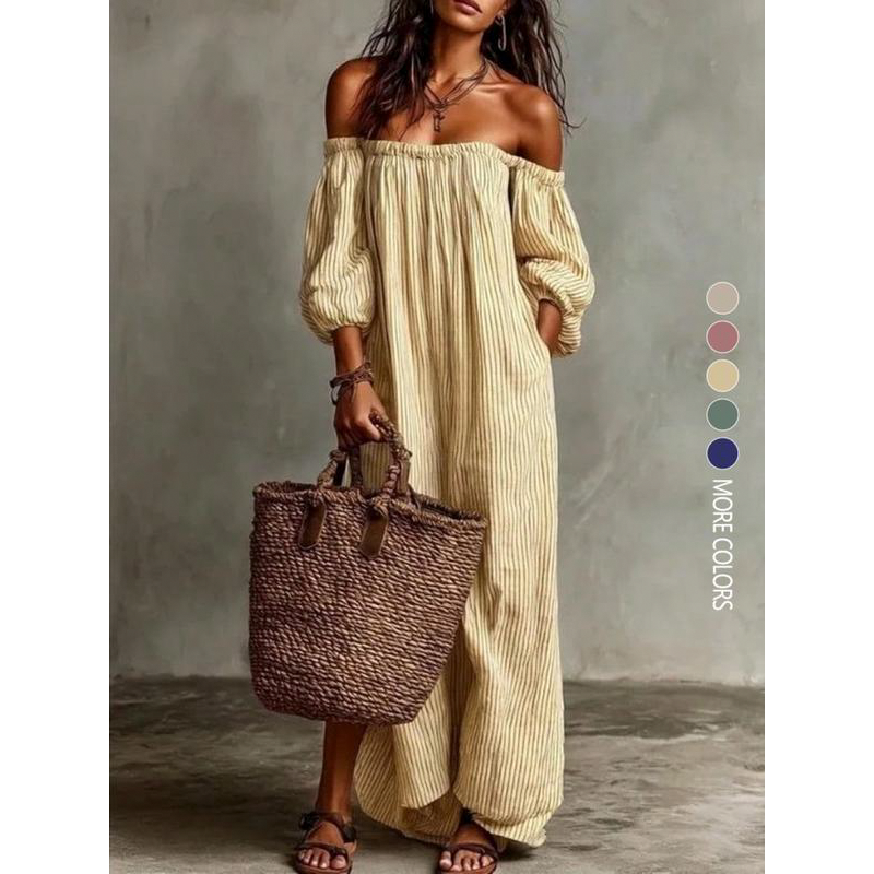 đ -50% MAINTENANT ! đž Robe Maxi Ăpaules DĂ©nudĂ©es Femme â Manches lanternes & coupe fluide â Parfaite pour les soirĂ©es d'Ă©tĂ© ou les soirĂ©es romantiques â Ă©lĂ©gante et lĂ©gĂšre âšđż