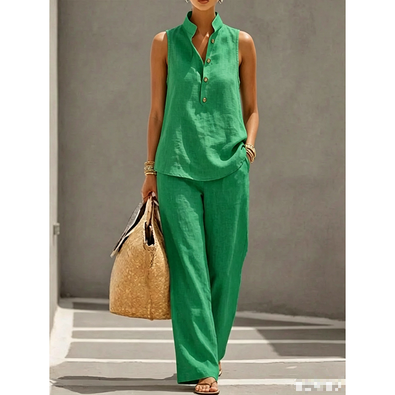 đ 50% DE RĂDUCTION! đ Ensemble Femme Minimaliste â Top sans manches & pantalon large â Coupe fluide, confortable & Ă©lĂ©gante â Parfait pour un look Ă©purĂ© au quotidien đż