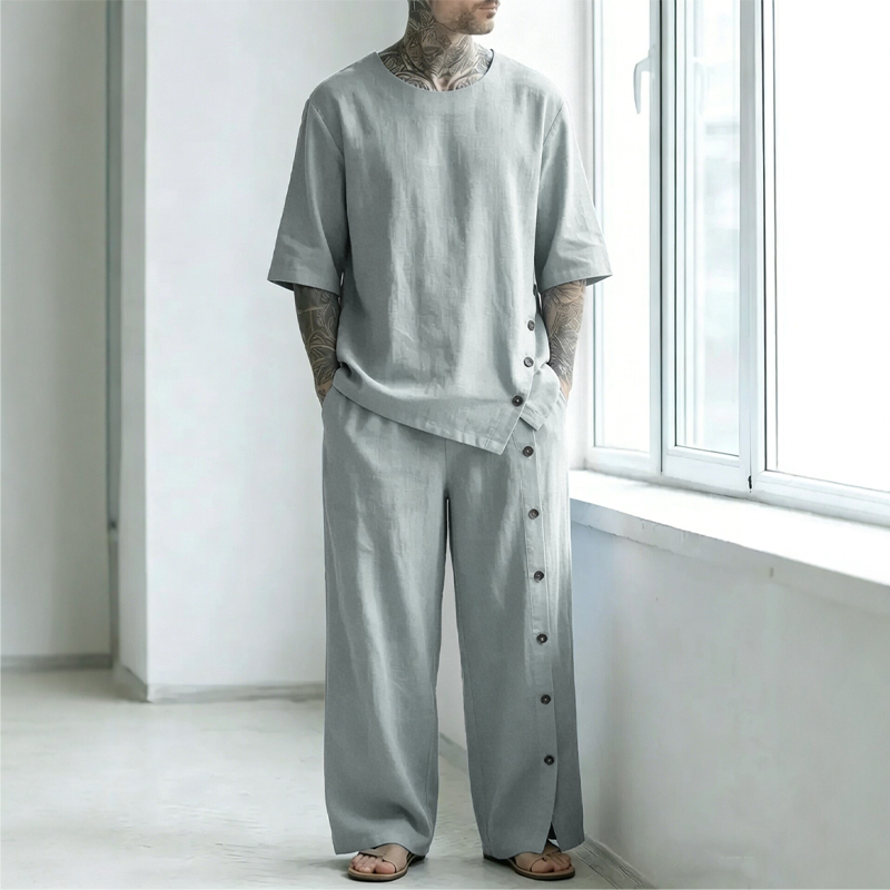 🚀 Nouveauté ! Profitez de 50 % de réduction sur le prix de lancement ! Ensemble deux pièces pour homme : chemise et pantalon décontractés.