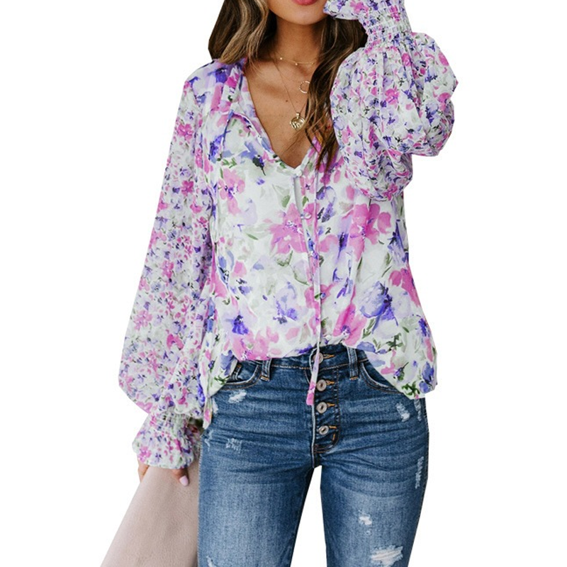 🌸💐 Haut à col en V respirant à imprimé floral pour femme
