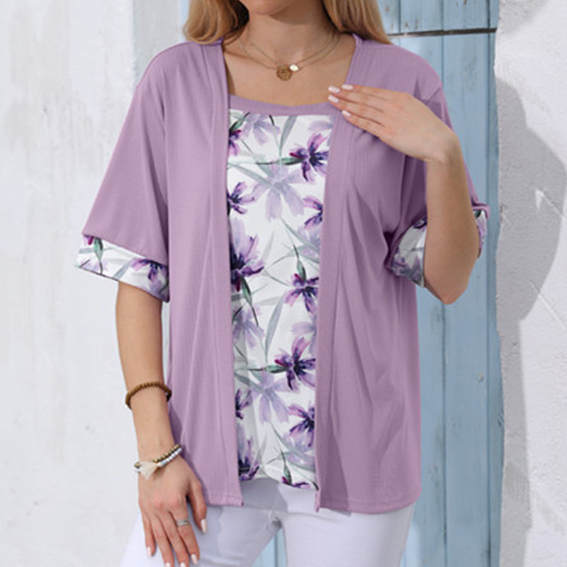 🌺Ensemble d'été deux pièces en faux tissu à imprimé floral pour femme