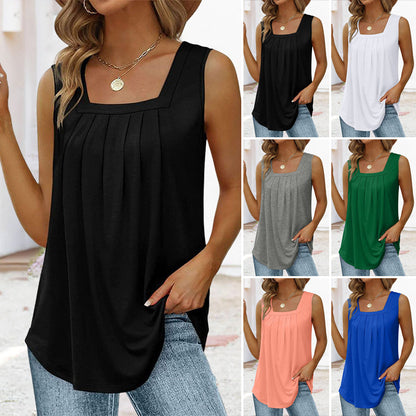 📢👚 PROMO FLASH 55% ! Débardeur Sans Manches à Col Carré – Tissu Doux, Plis Devant, Coupe Ample, 6 Coloris, Tailles S-2XL, Idéal Quotidien & Plage ✨