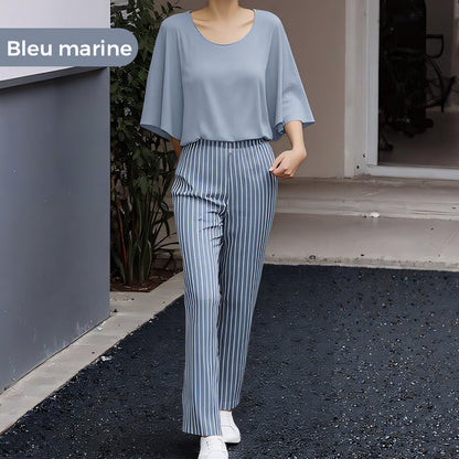 🔥Offre spéciale🔥 Ensemble deux pièces : pantalon imprimé et haut à col rond