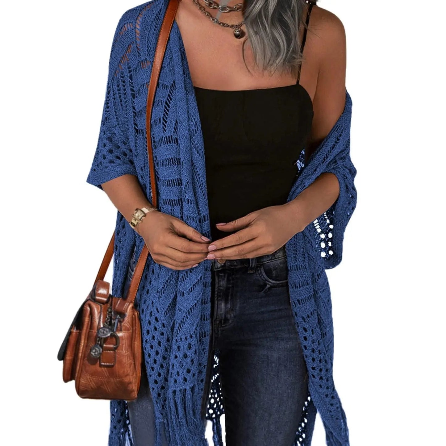 🔥 😍Gilet oversize en maille pour femme – Kimono léger à pompons en crochet pour le printemps et l'été 🌸