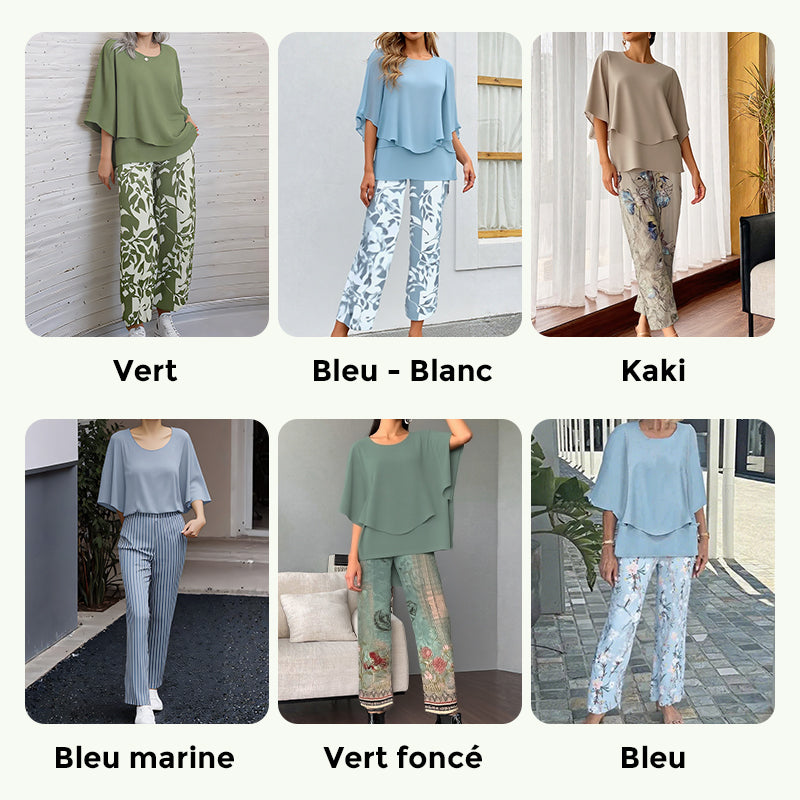 🔥Offre spéciale🔥 Ensemble deux pièces : pantalon imprimé et haut à col rond