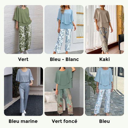 🔥Offre spéciale🔥 Ensemble deux pièces : pantalon imprimé et haut à col rond