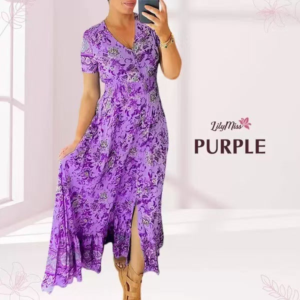 👗 49% DE RÉDUCTION ! 💃 Robe Longue à Col en V Imprimée – Coupe Élégante, Tissu Confortable & Style Polyvalent ✨