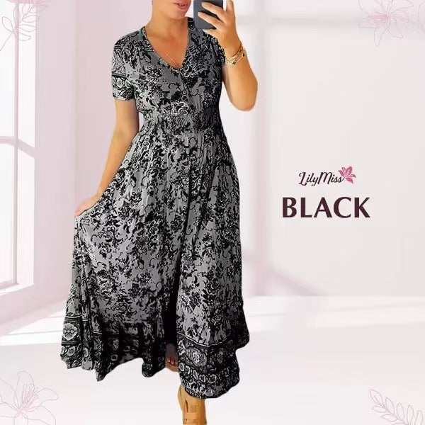 👗 49% DE RÉDUCTION ! 💃 Robe Longue à Col en V Imprimée – Coupe Élégante, Tissu Confortable & Style Polyvalent ✨