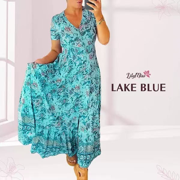 👗 49% DE RÉDUCTION ! 💃 Robe Longue à Col en V Imprimée – Coupe Élégante, Tissu Confortable & Style Polyvalent ✨