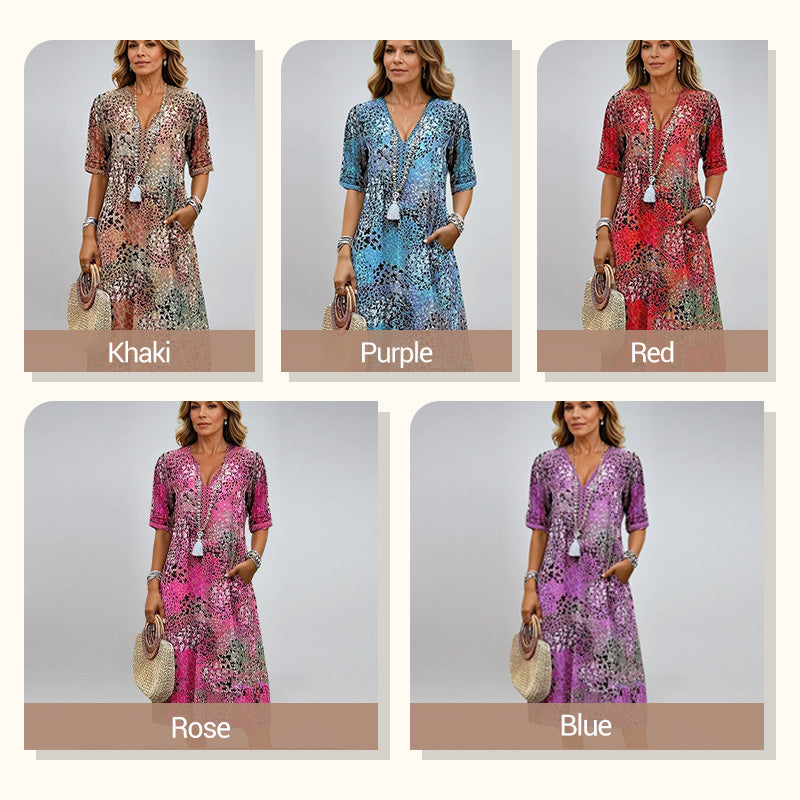 🔥 Dernier jour ! 50 % de réduction sur la robe midi léopard à col V pour femme 🐆 Un style safari chic et décontracté, avec des poches, idéale au quotidien et pour les loisirs.