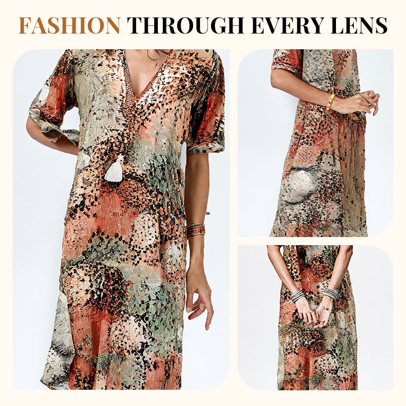 🔥 Dernier jour ! 50 % de réduction sur la robe midi léopard à col V pour femme 🐆 Un style safari chic et décontracté, avec des poches, idéale au quotidien et pour les loisirs.