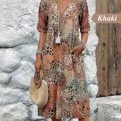 🔥 Dernier jour ! 50 % de réduction sur la robe midi léopard à col V pour femme 🐆 Un style safari chic et décontracté, avec des poches, idéale au quotidien et pour les loisirs.