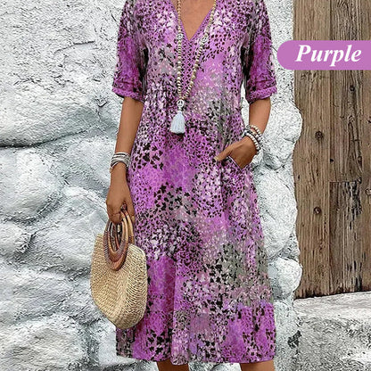 🔥 Dernier jour ! 50 % de réduction sur la robe midi léopard à col V pour femme 🐆 Un style safari chic et décontracté, avec des poches, idéale au quotidien et pour les loisirs.