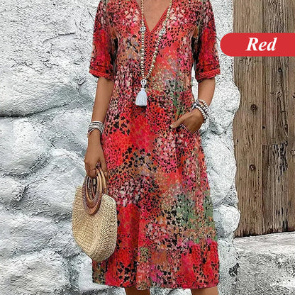 🔥 Dernier jour ! 50 % de réduction sur la robe midi léopard à col V pour femme 🐆 Un style safari chic et décontracté, avec des poches, idéale au quotidien et pour les loisirs.