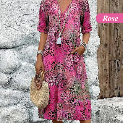 🔥 Dernier jour ! 50 % de réduction sur la robe midi léopard à col V pour femme 🐆 Un style safari chic et décontracté, avec des poches, idéale au quotidien et pour les loisirs.