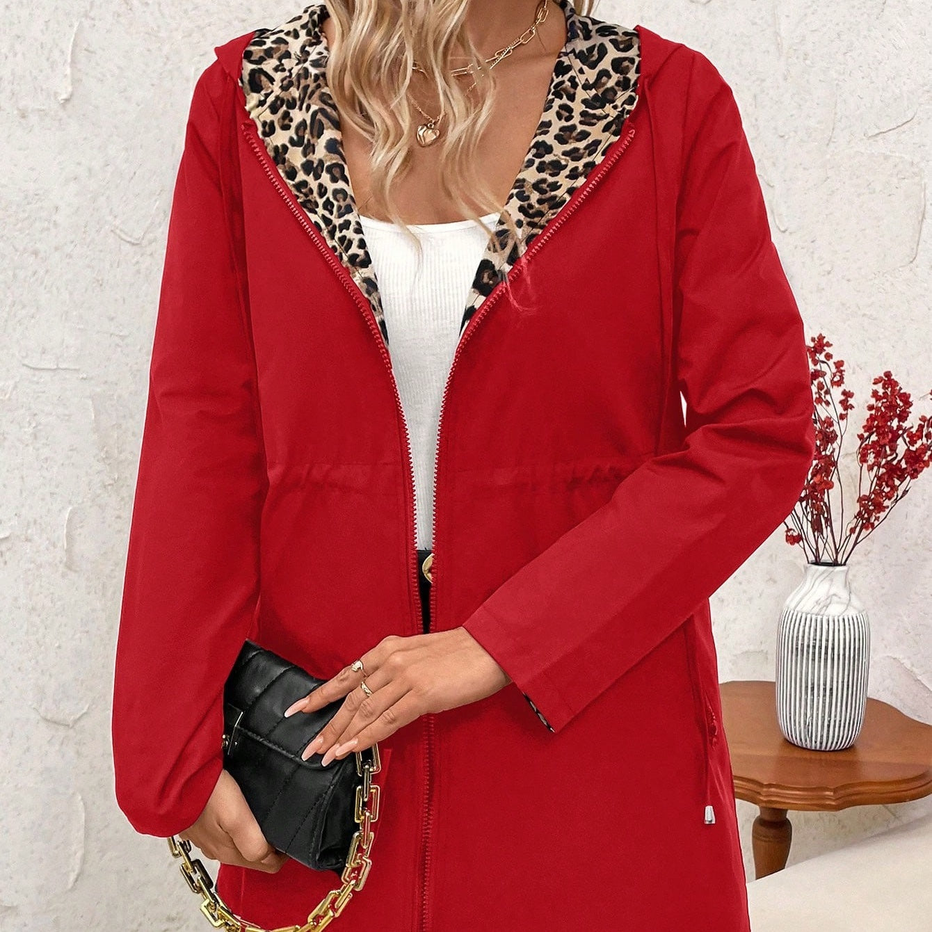 ✨Nouveaux styles✨Manteau à capuche imprimé léopard double face