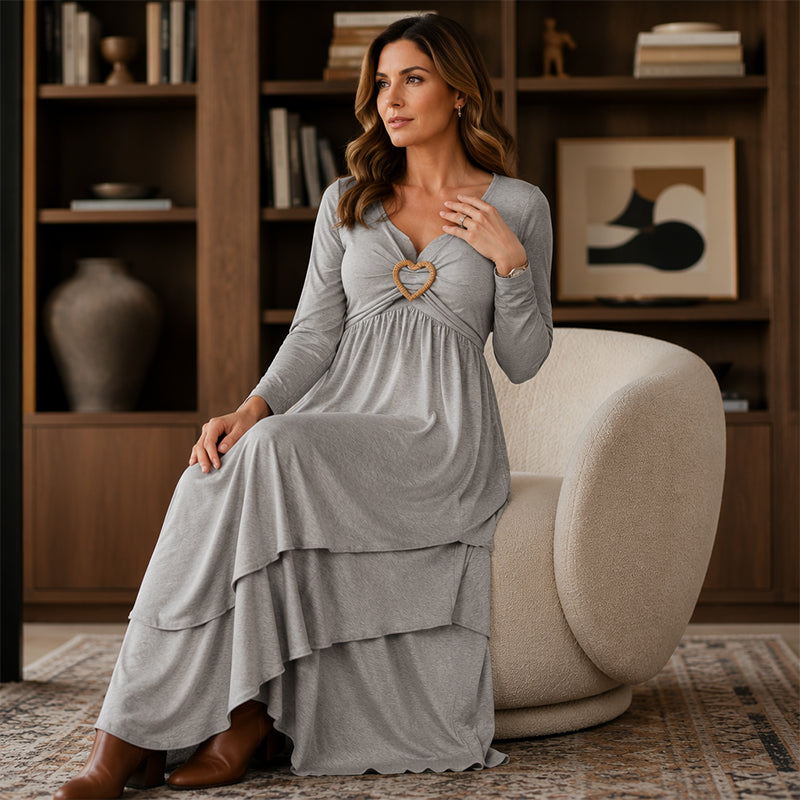 Best-seller🏆👗 Robe midi à volants avec motif en forme de cœur – Coupe trapèze flatteuse et tissu léger, idéale pour les voyages ou les sorties entre amis