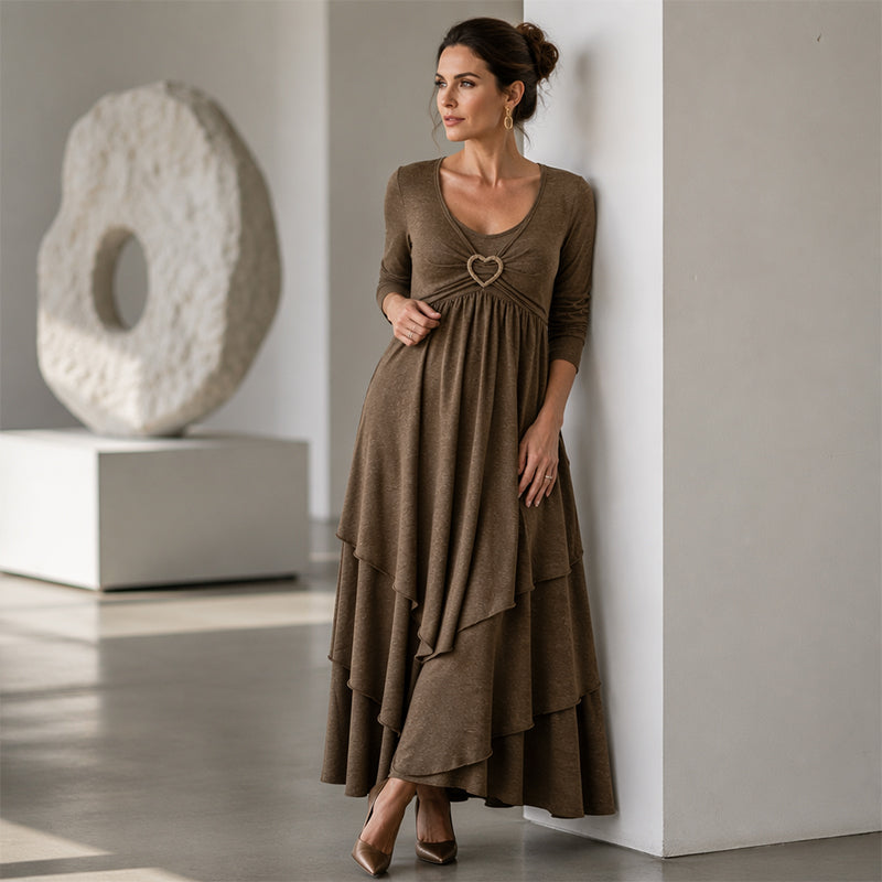 Best-seller🏆👗 Robe midi à volants avec motif en forme de cœur – Coupe trapèze flatteuse et tissu léger, idéale pour les voyages ou les sorties entre amis