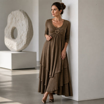 Best-seller🏆👗 Robe midi à volants avec motif en forme de cœur – Coupe trapèze flatteuse et tissu léger, idéale pour les voyages ou les sorties entre amis