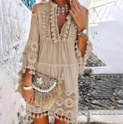 🔥58 % de réduction 👗Robe ample en coton et lin brodée pour femme 🌸