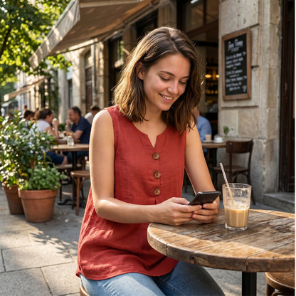 👗🌿☀️ OFFRE LIMITÉE : 50 % DE RÉDUCTION ! Débardeur sans manches en coton et lin à col V pour femme – Respirant, doux et léger – Idéal à superposer ou à porter seul par temps chaud 🌸🍃