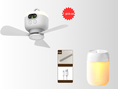 🎁 2 achetés = Livraison offerte !✈️ Ventilateur de Plafond Rechargeable avec Éclairage LED