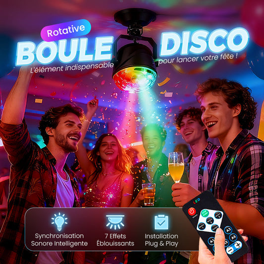 🔥 -50% POUR UNE DURÉE LIMITÉE ! Boule disco LED rotative – Effet RGB stroboscopique, branchement E27 instantané, consommation ultra-faible (1W) !