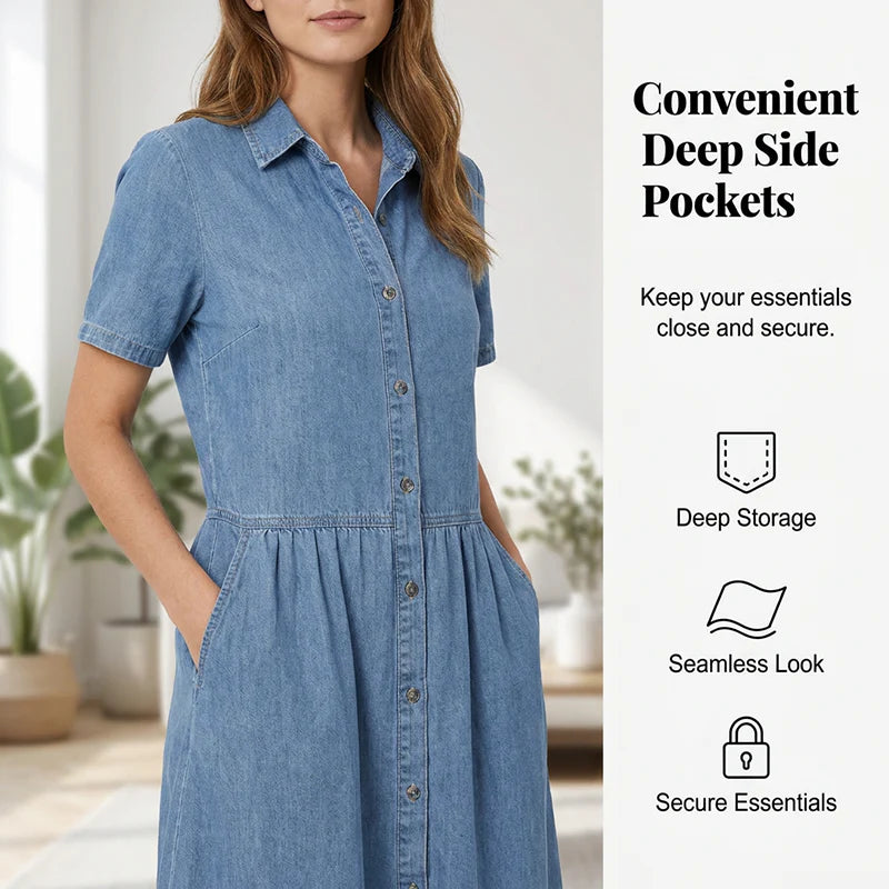 🔥 Robe-chemise en jean pour femme, élégante et décontractée, avec poches, douce et extensible 👕