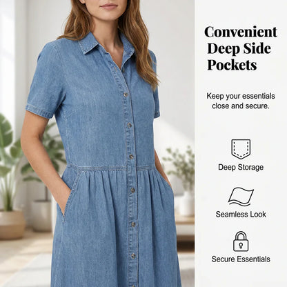 🔥 Robe-chemise en jean pour femme, élégante et décontractée, avec poches, douce et extensible 👕
