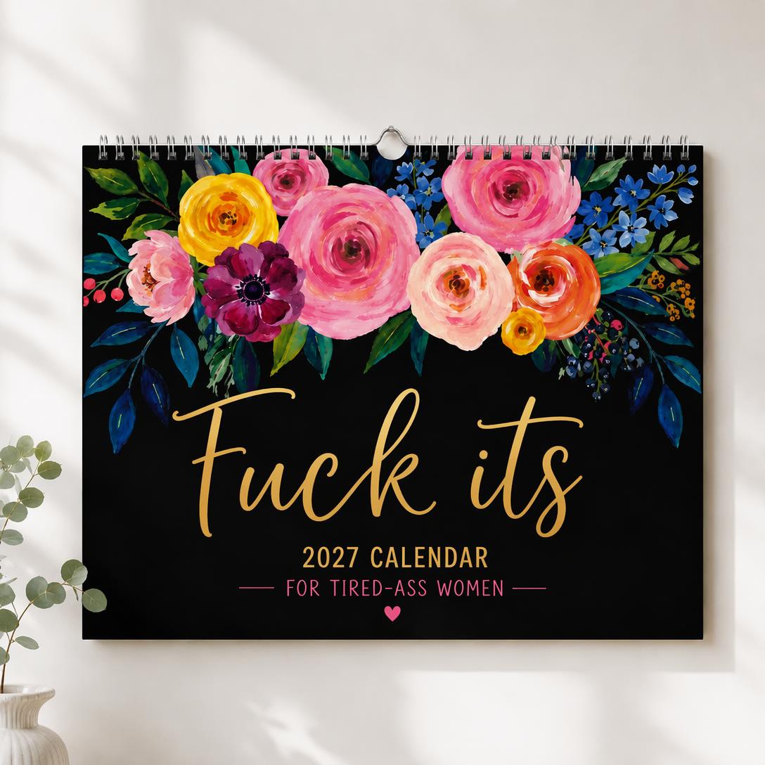 Calendrier mural 2027 avec des gros mots drôles 🌸 Thème floral