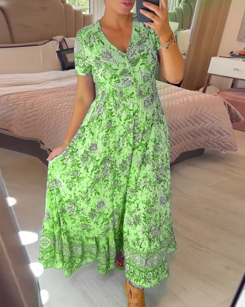 👗 49% DE RÉDUCTION ! 💃 Robe Longue à Col en V Imprimée – Coupe Élégante, Tissu Confortable & Style Polyvalent ✨