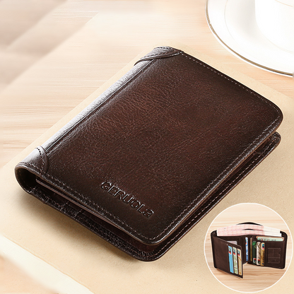 💼🔒Portefeuille homme trois volets en cuir pleine fleur véritable avec protection RFID - 11 emplacements