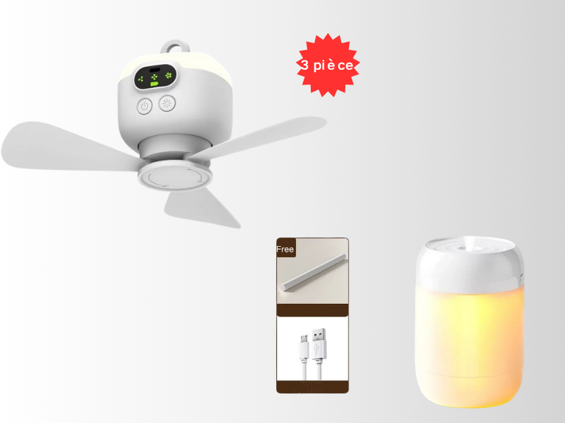🎁 2 achetés = Livraison offerte !✈️ Ventilateur de Plafond Rechargeable avec Éclairage LED