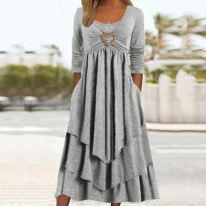 Best-seller🏆👗 Robe midi à volants avec motif en forme de cœur – Coupe trapèze flatteuse et tissu léger, idéale pour les voyages ou les sorties entre amis