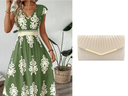 🎑👗 PROMO FLASH 50% ! Robe Longue Femme Imprimé Baroque – Col en V, Taille Haute, Tissu Fluide, 5 Couleurs, Style Bohème Chic 🌸