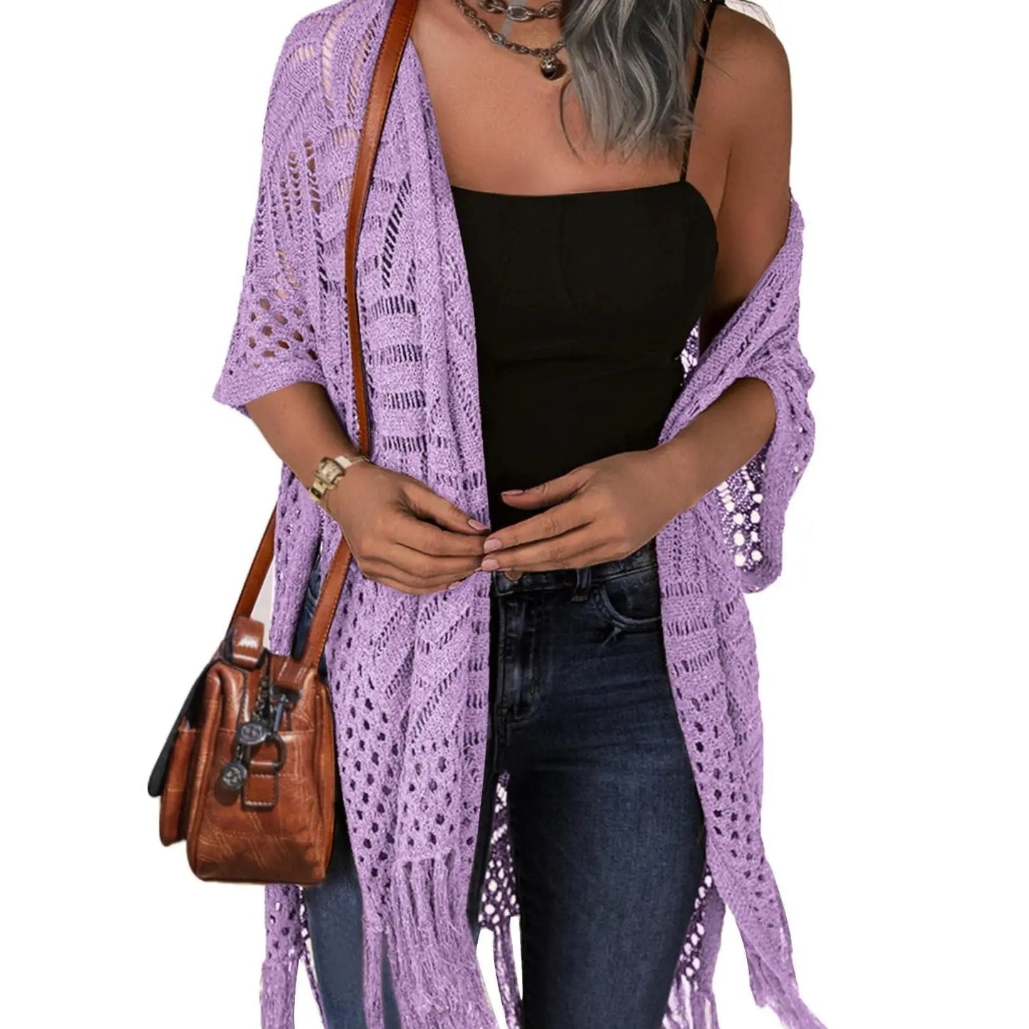 🔥 😍Gilet oversize en maille pour femme – Kimono léger à pompons en crochet pour le printemps et l'été 🌸
