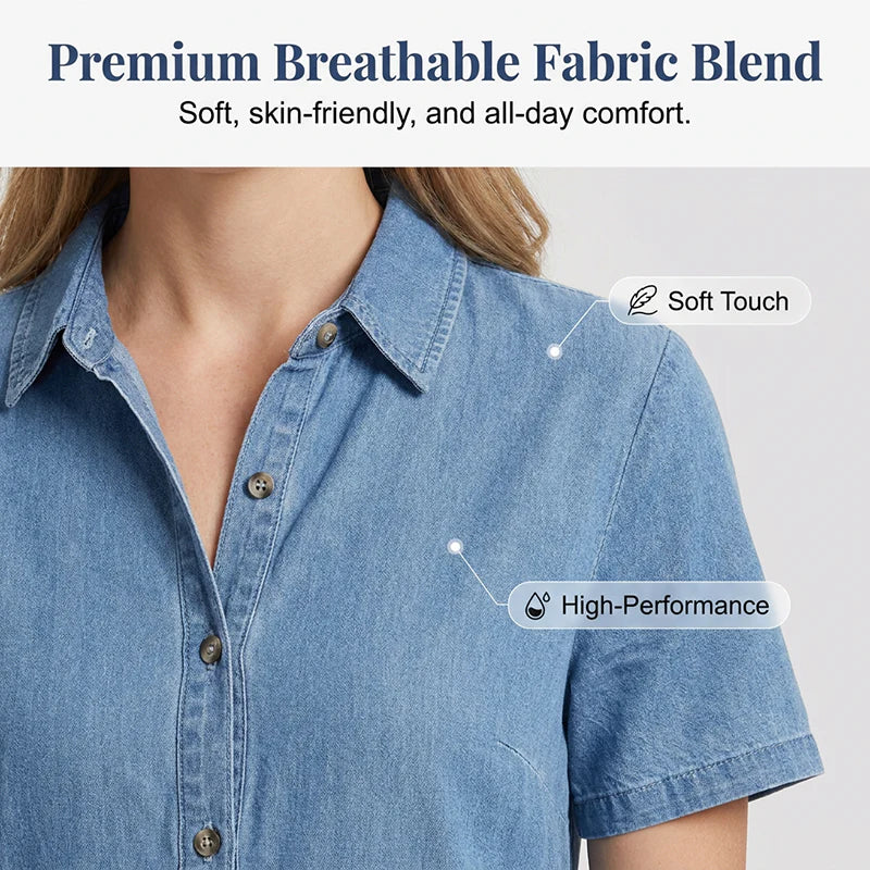🔥 Robe-chemise en jean pour femme, élégante et décontractée, avec poches, douce et extensible 👕