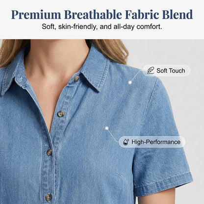 🔥 Robe-chemise en jean pour femme, élégante et décontractée, avec poches, douce et extensible 👕