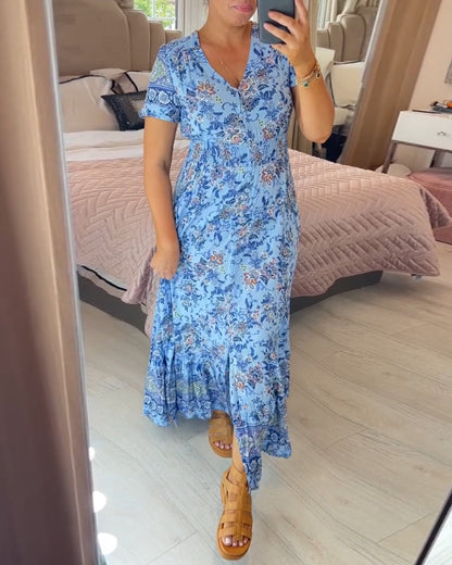 👗 49% DE RÉDUCTION ! 💃 Robe Longue à Col en V Imprimée – Coupe Élégante, Tissu Confortable & Style Polyvalent ✨