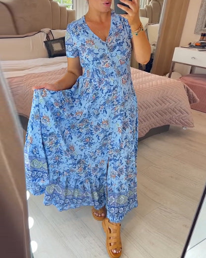 👗 49% DE RÉDUCTION ! 💃 Robe Longue à Col en V Imprimée – Coupe Élégante, Tissu Confortable & Style Polyvalent ✨