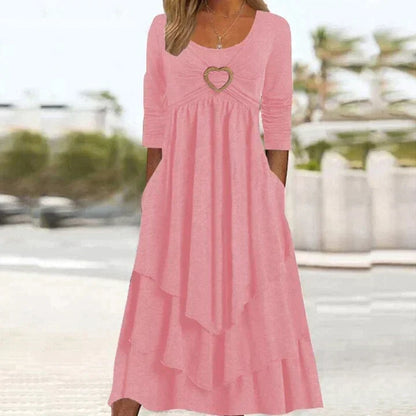 Best-seller🏆👗 Robe midi à volants avec motif en forme de cœur – Coupe trapèze flatteuse et tissu léger, idéale pour les voyages ou les sorties entre amis