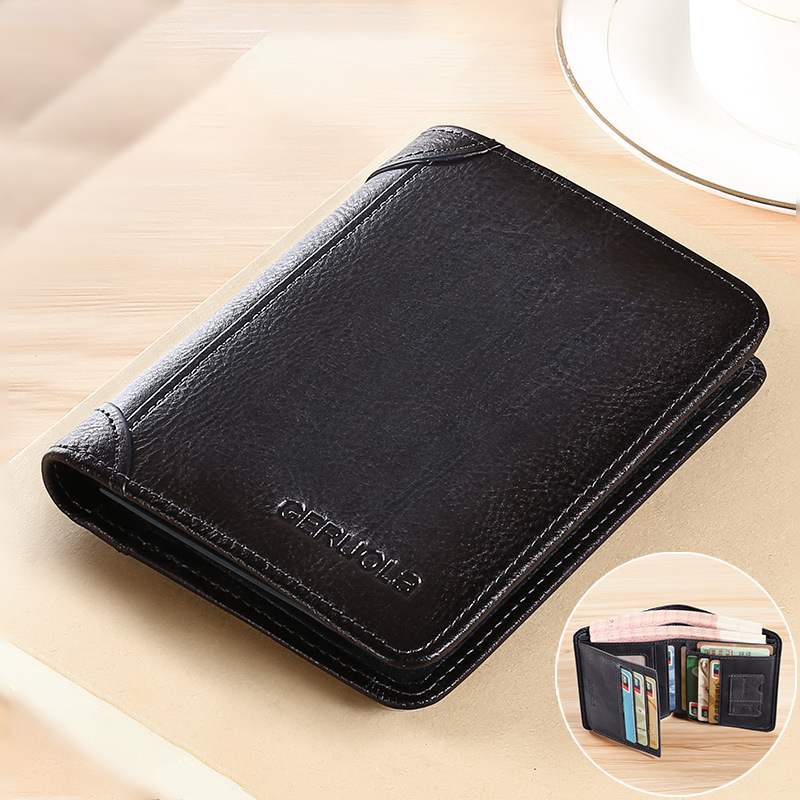 💼🔒Portefeuille homme trois volets en cuir pleine fleur véritable avec protection RFID - 11 emplacements